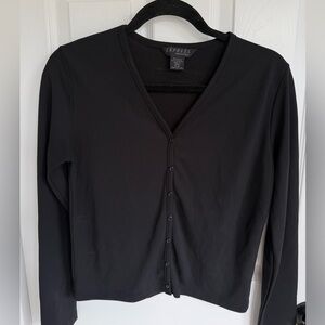 Express Black V-Neck Button Front Long Sleeve Top